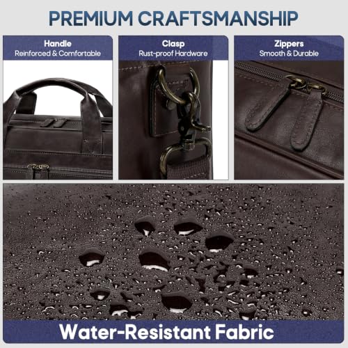 Image of RAINSMORE Messenger Bag For Men 16 Inch Laptop Bag Waterproof PU Leather Briefcase Large Capacity Vintage Satchel Computer for Office Work Business Travel, Coffee