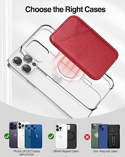Image of Miroddi Magnetic Card Wallet Holder, with MagSafe for iPhone 15 /14 /13 /12 Series, Magsafe, Vegan Leather, Independent Slot, Invisible Ultra-Thin, True red, MCB070TR-US