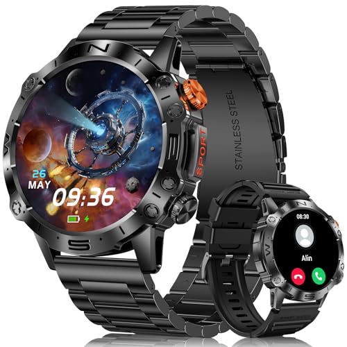 MEGALITH Reloj Inteligente Hombre Llamadas: Whatsapp Smartwatch Bluetooth Compatible con Android iOS - Relojes de Pulsera Presión Arterial - Reloj para Actividad Fitness Negro Militar