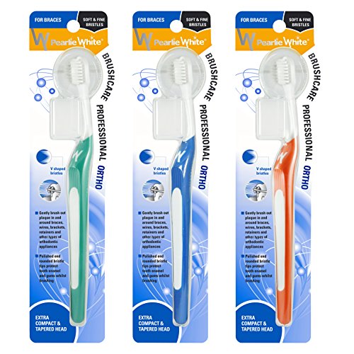 Pearlie White BrushCare Professional Orthodontic Toothbrush for Braces - Includes Toothbrush Cover