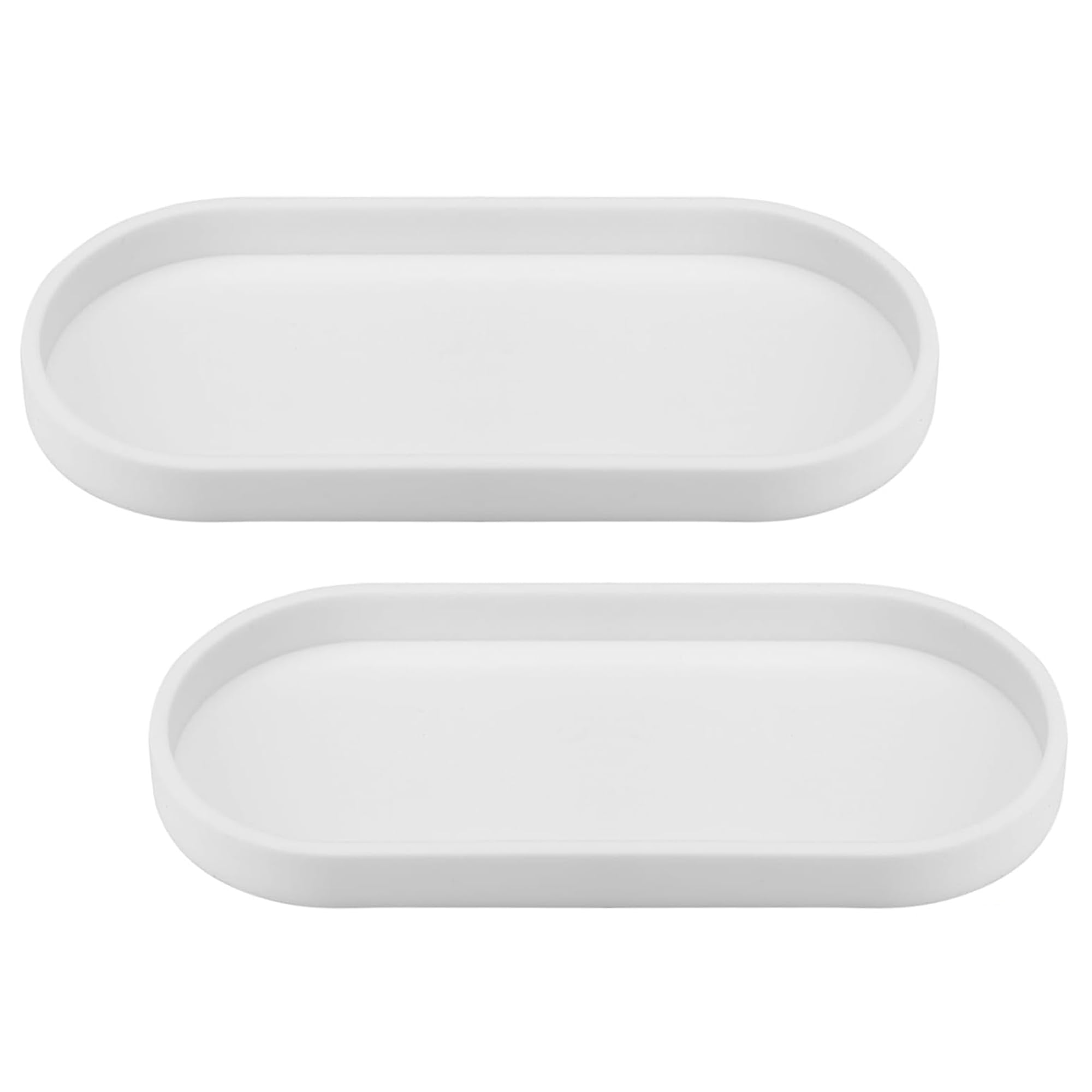 2-Piece Vanity Tray Set, Oval Silicone Storage Tray – Non-Slip, Easy-Clean, 25x11x2cm, for Bathroom, Kitchen, Dressing Table (White)