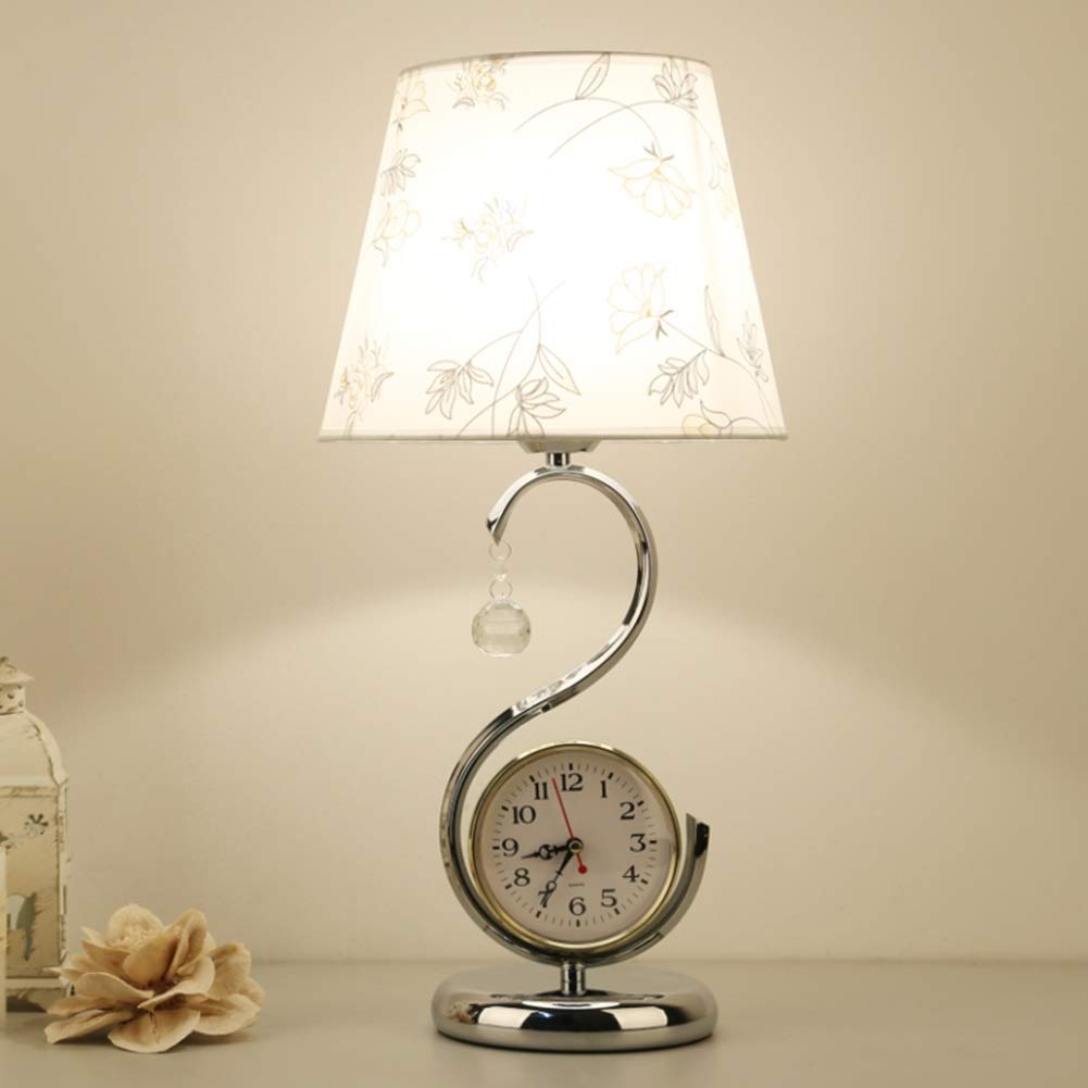 SRB Modern Bedside Lamp Living Room, Creative European Table Lamp Bedside Lamp 220V Button Switch with Clock Table Lamp,A