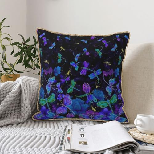 Housse de coussin velours bleu libellule résistant et anti-plis - 7
