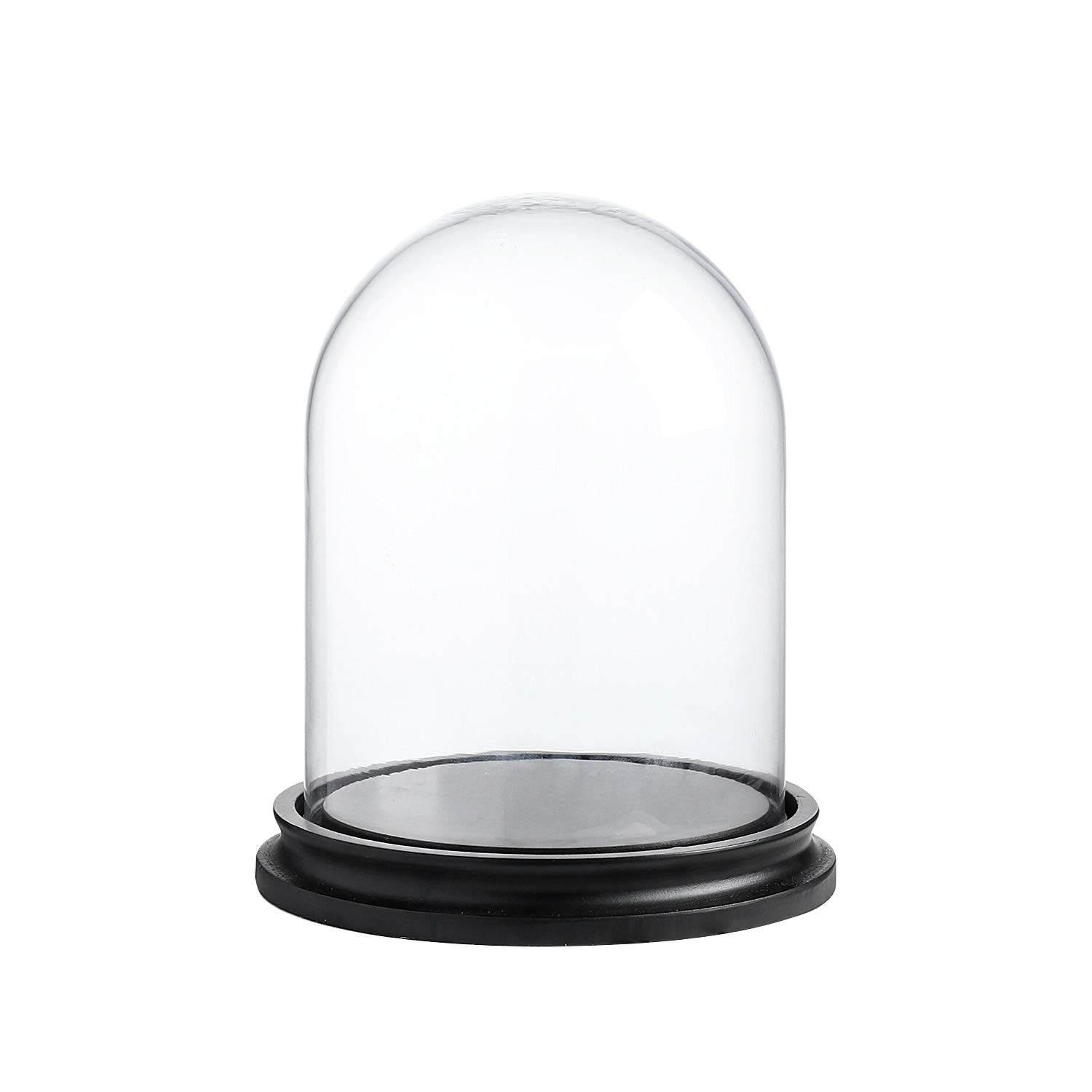 WHOLE HOUSEWARES | Decorative Clear Glass Dome | Cloche Glass Dome for DIY Snow Globes | Tabletop Centerpiece | Cloche Bell Jar Display Case | Black MDF Base, 5.7" D X 6.5" H