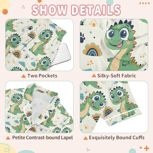 Green Dinosaur Footprint Rainbow Summer Pajamas Set Soft Satin Pjs Sets 2 Piece Short Sleeve Sleepwear Casual Clothes3