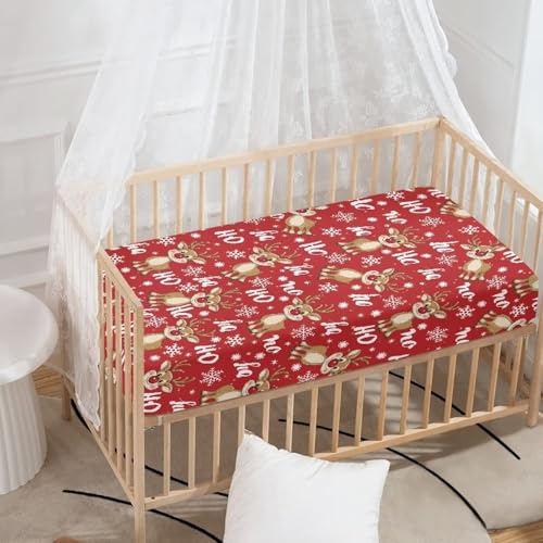 Image of Reindeer Bats Crib Sheets for Baby Boys Girls Red Christmas Crib Sheet for Standard Crib Mattress 28 inch x 52 inch Fitted and Soft Breathable Crib Mattress Sheet