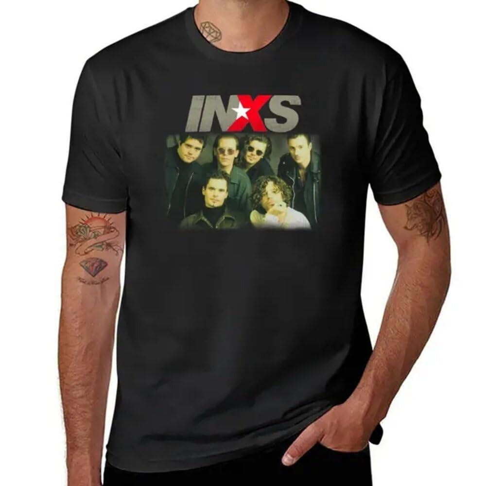Amdetuns Men's Black 006 Ínxs T-Shirt Vintage Clothes White T Shirts T Shirts Casual Stylish M