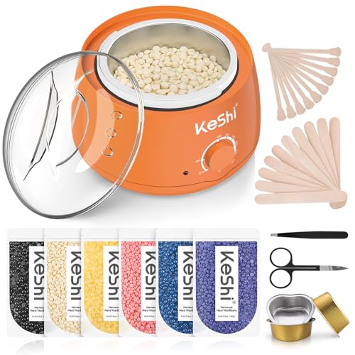 Image of KeShi Waxing Kit, Painless Hair Removal Wax Warmer with 6 Bags Hard WaxBeans for Full Body, Legs, Face, Eyebrows & Bikini- Ideal for Both Women & Men(Orange)