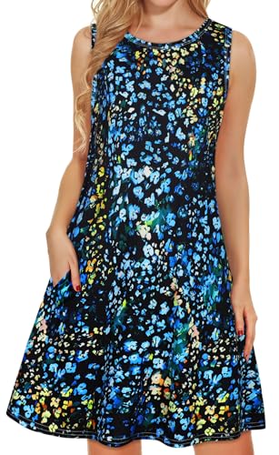 Image of elescat Women's Summer Dresses 2026 Beach Casual Sleeveless Floral Print Tank Loose Sundress with Pocket