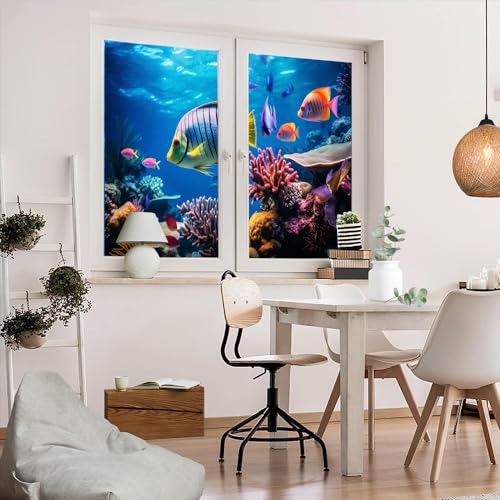 Vinilo decorativo para ventana con diseño coral de peces marinos miniatura 5