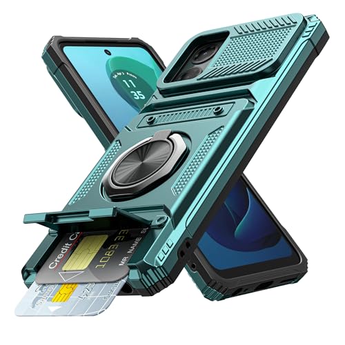 Vofolen for Motorola Moto G 5G 2024 Case with Card Holder [Store 2 Cards] + 360° Magnetic Rotated Ring Kickstand Dual Layer Heavy Duty Shockproof Wallet Phone Case for Moto G 5G 2024, Green