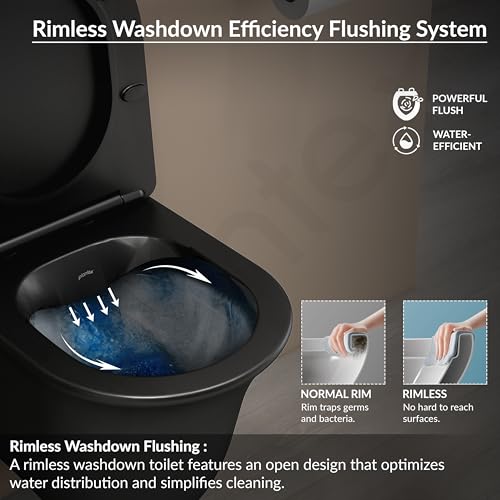 Image of Plantex Ceramic Rimless Commode for Toilet /Western Commode /Wall Hung Commode with Soft Closing Toilet Seat - P Trap (Matt Black)