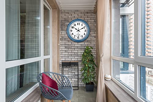 Jenlystime 12 Inch Indoor/Outdoor Retro Waterproof Wall Clock With Thermometer Silent Round Quartz Battery Operated Easy To Read Decorative For Kitchen Patio,Bathroom,Deck,Porch,Pool(Blue) #TOP4