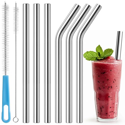 Diumepo 8.5 in Stainless Steel Smoothie Straws, 0.47' Extra Wide Reusable Metal Drinking Straws-New