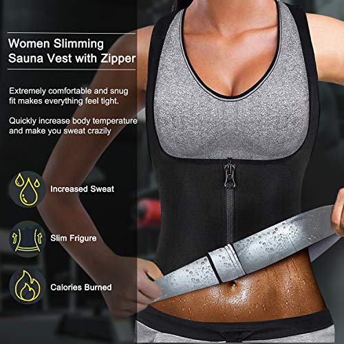 Junlan Sauna Suit for Women Waist Trainer Vest Sweat Tank Top Shaper for Women with Zipper (Black, 3X-Large) - Thumbnail 7