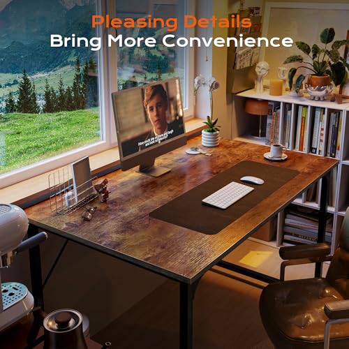 Image of PRAISUN 40 X 24 Inch Computer Desk with Deeper Desktop, Gaming Office Writing Work Desk for Home Office, Study, Bedroom, Work from Home, Metal Frame, Rustic Brown