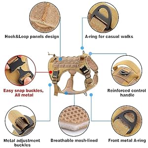 Plutus pet tactical dog harness with all metal buckles adjustable no pull service dog vest with molle system for small medium large dogs khaki m   cucciolini doodles