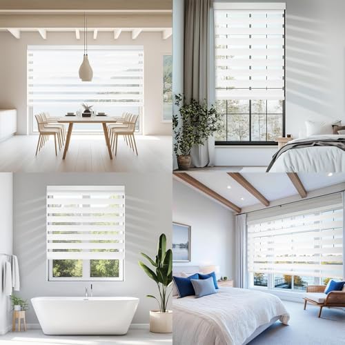 Image of Motorized Zebra Blinds Custom Size Smart Dual Layer Shades for Windows with Remote | Assembled in USA | Electric Day and Night Privacy Light Filtering Rechargeable Quiet Motor Window Shades