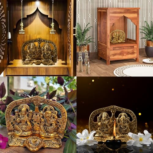 Estatua de Ganesha Lakshmi en acabado marfil antiguo miniatura 5