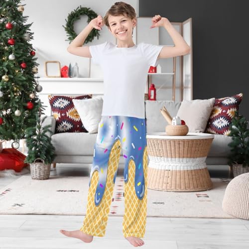 Boy's Pants Blue White Ice Cream Jogger Pants Elastic Waist Long Bottoms Trousers with Pockets 6-14 Years2