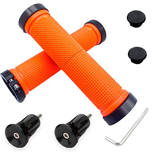 Fahrradgriffe - Fahrrad Griffe/Lenkergriffe - rutschfest und Verschleißfest Lenkergriffe Fahrrad, Fahrrad Griffe Mit Griffstopfen aus Aluminiumlegierung für MTB, BMX, Orange Cover