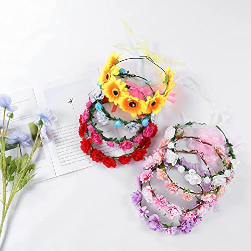 Cinaci 8 Pack Handmade Adjustable Boho Hawaiian Sunflower Rose Flower Crown Wreath With Ribbon Floral Headbands Garland Tiara Wedding Party Headpiece Accessories For Women Brides Bridemaids Girls Teens #TOP5