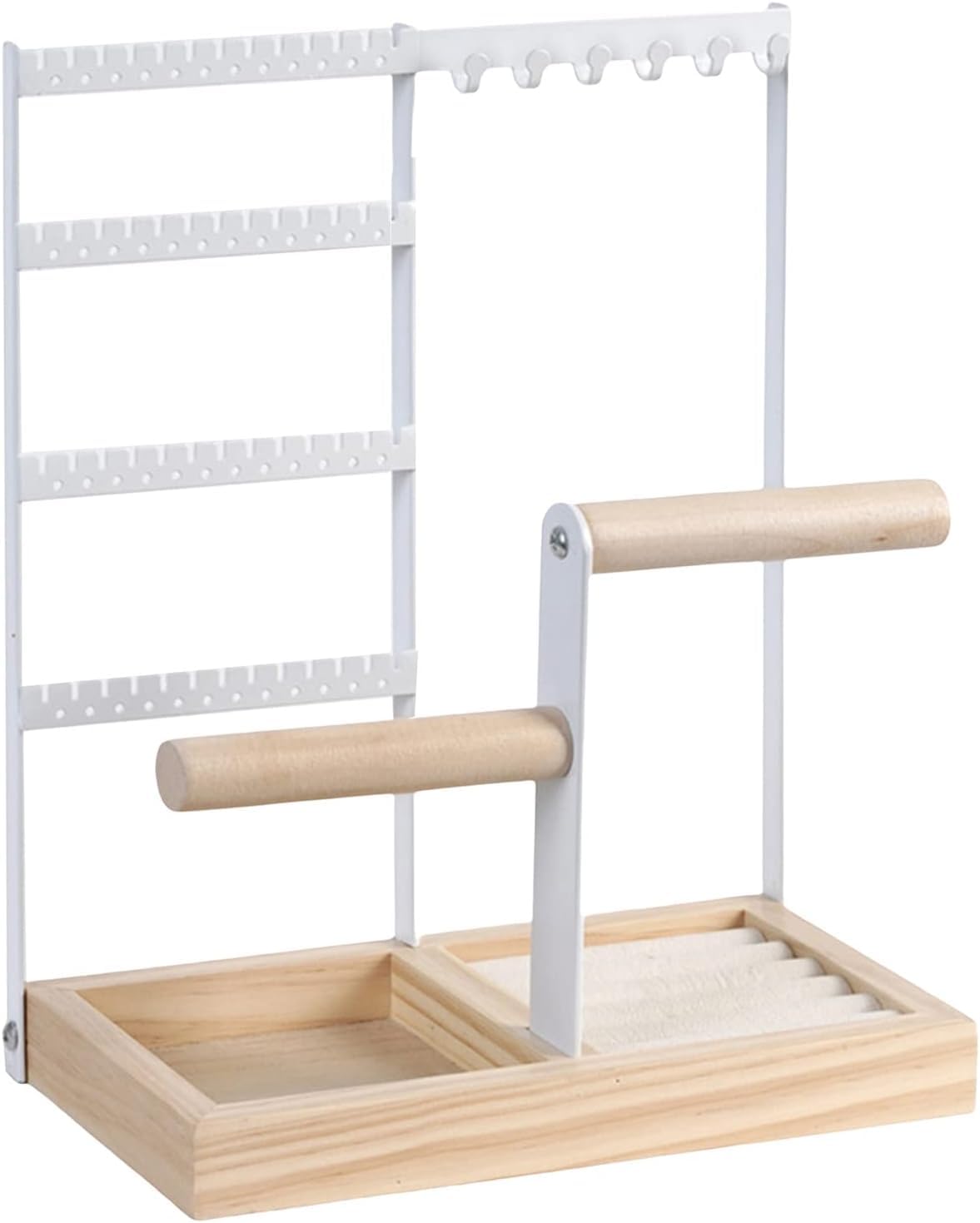 Organizador De Pendientes Y Joyero Blanco De Varios Niveles: Expositor De Madera para Pendientes, Collares, Pulseras, Anillos Y Relojes: Una Solución De Almacenamiento Elegante. White