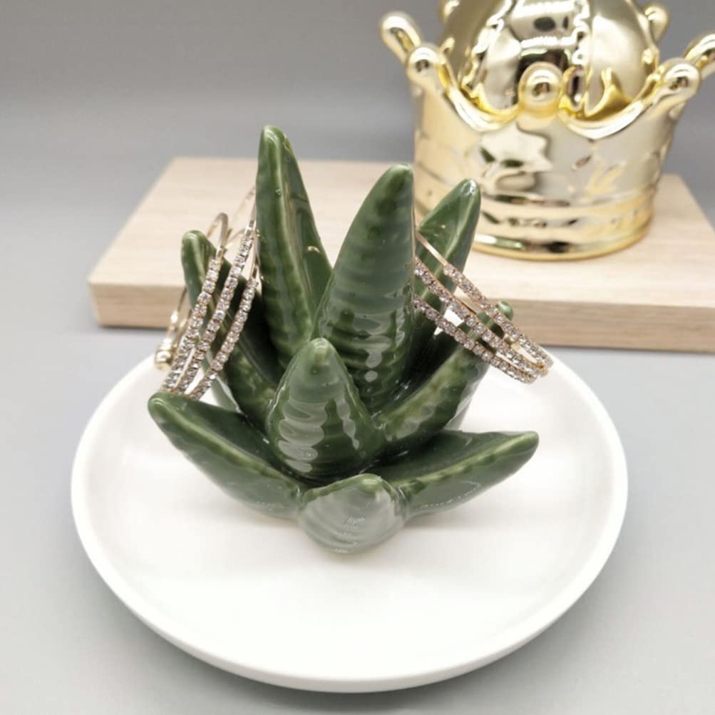 LIFKOME Keramik Schmuckschale Ringhalter Kaktus Sukkulenten Schmuckturm Aufbewahrung Für Ringe Ohrringe Und Halsketten 5.12X5.12X4.13In Wohnkultur Accessoire