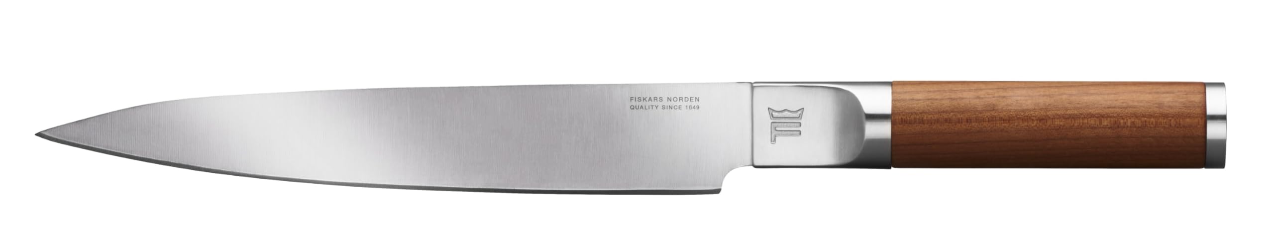Fiskars Norden Tranchiermesser, Klingenlänge 21,1 cm, Fleischmesser mit gerader Klinge aus deutschem Stahl und Griff aus finnischem Birkenholz, Stahl/Holz, Braun, 1026422