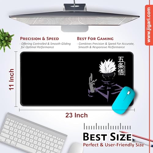 Image of Anime Theme Printed XL Extended Stich Edge Mousead | Smooth Surface Gaming Mousepad with Anti-Slip Rubber Base | 3mm Thick - 11 x 23 Inch (Gojo (P105))