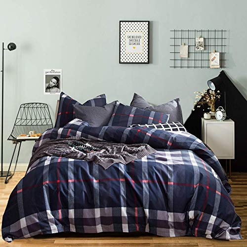 Wellboo Blue Plaid Duvet Covers Navy Plaid Tartan Bedding Sets Twin Buffalo Checker