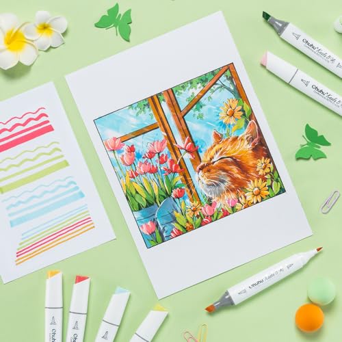 Image of Ohuhu Alcohol Markers: Mini Brush & Slim Broad 60 Landscape Colors Dual Tip Brush Tip Alcohol-based Art Marker for Artists Adults Coloring Illustration- Refillable - Kaala B Series of Ohuhu Markers