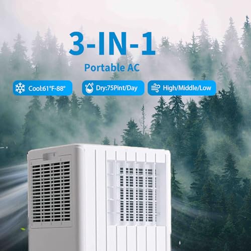 Image of Portable Air Conditioners, 8000 BTU Portable AC, Cools up to 350 Sq. Ft 3-in-1 Mobile AC for Room with Dehumidifier Fan Sleep Mode, 24H Timer, Remote Control, and Window Installation Kit Included
