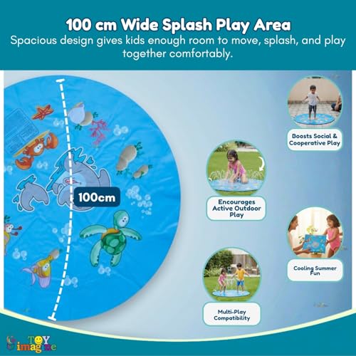 Image of Toy Imagine Outdoor Water Sprinkler Play Mat for Toddlers & Children | Splash Pad for Kids Spray Mat | BPA-Free Thick PVC Backyard Summer Fun Water Toy 100 Cm