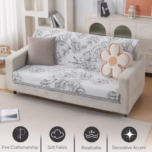 Image of HOKIPO Serene Abode Sofa Cover 3 Seater, 180x175 cm, White Rose Garden