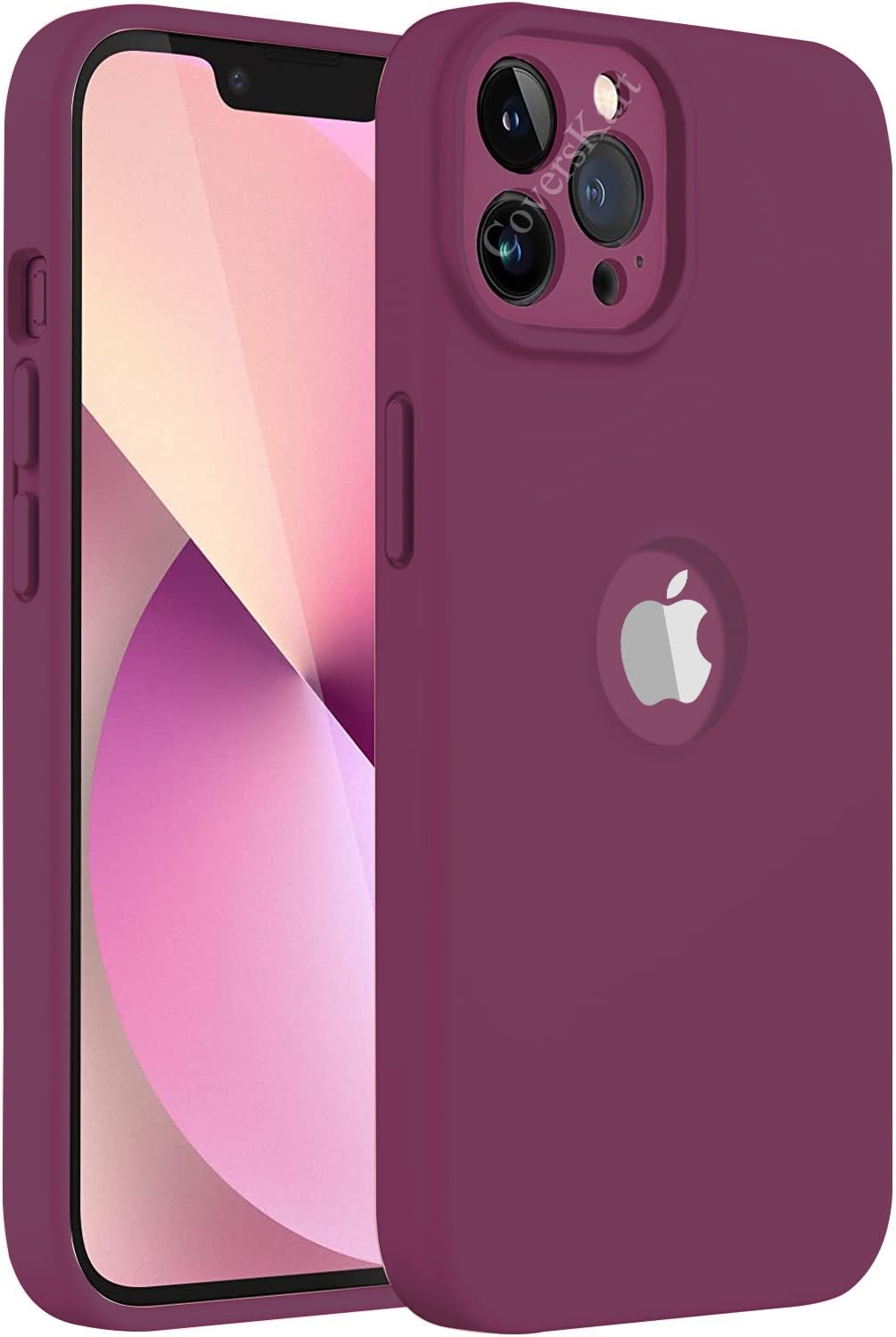 Ultra Hybird Liquid Silicone Back Case Cover for iPhone 13 Pro Full Body Anti-Shock Camera Protection | Inner Microfiber Cloth with Logo View (Plum)