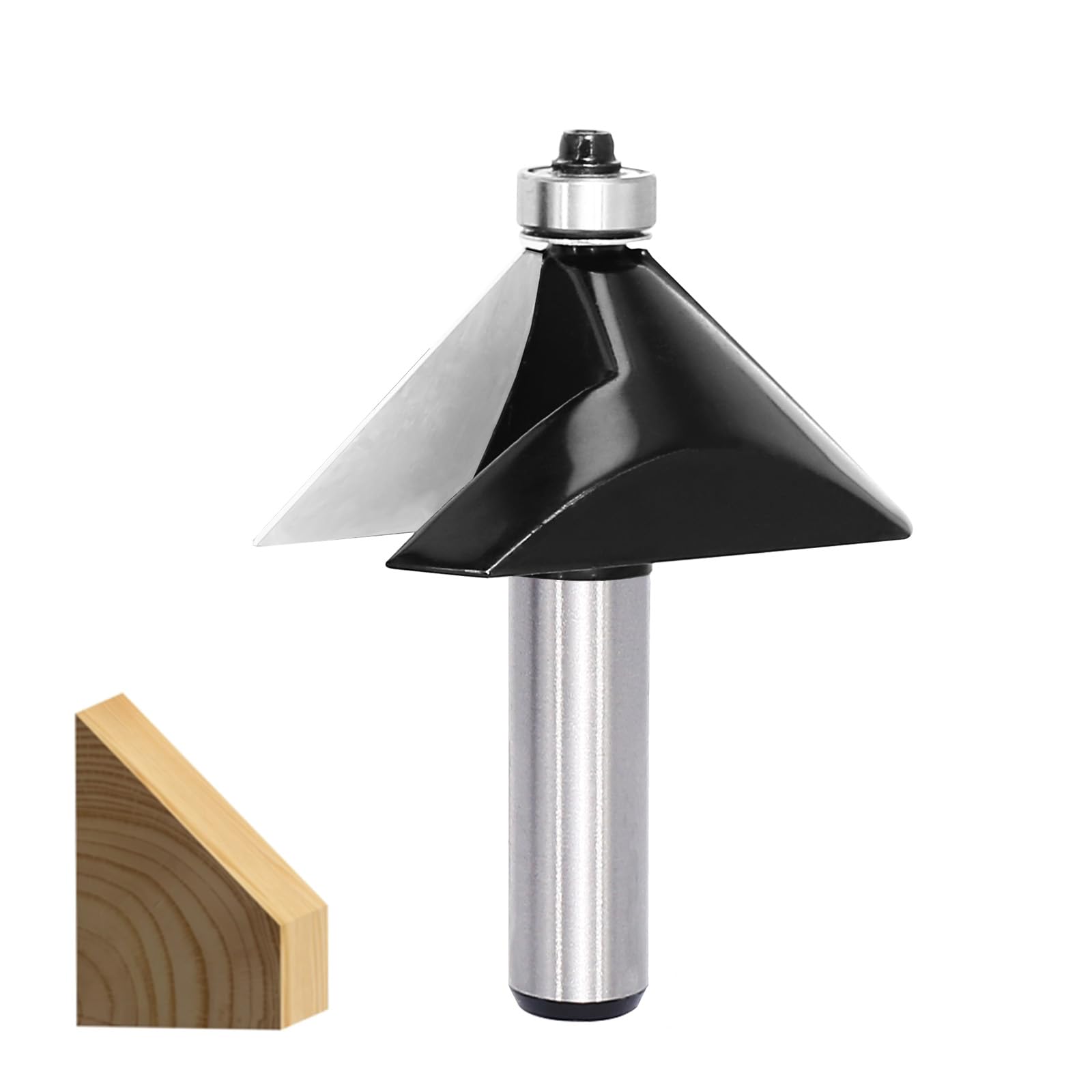 SICWOOD Chamfer Router Bit 1/2 Shank, 45ยฐ Degree Carbide 2-Flute Chamfer Cut, Edge Forming Bevel Router Bit, Chamfer Bit Miter Angle Router Cutters, for Miter Joints