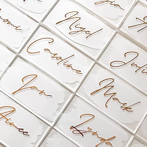 50 Pcs Clear Acrylic Rectangle Place Cards Sign Blanks for Wedding or Party DIY Blank Table Seating - Perfect for Modern Wedding, Bridal Shower, Food Signs, Banquet Events