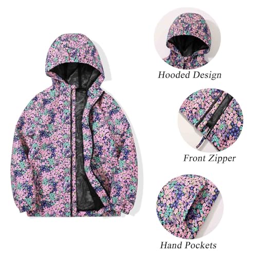 Image of SUNDAY ROSE Girls Windbreaker Jackets Lightweight Water Resistant Coat Outwear with Hooded for Kids