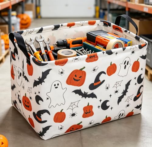 Image of Rectangle Storage Basket with Handles,Collapsible Storage Bin,Books Box,Gift Basket(Original Halloween)