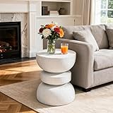 Ultym 18' Outdoor Side Table, Modern Hourglass Garden Stool in Painted Faux Terrazzo-Look, Patio Coffee Accent Table Decorative, Durable Weatherproof MGO & Easy Assembly Round Table for Room Porch