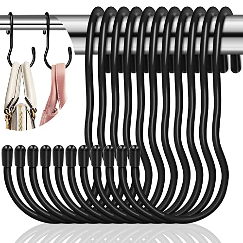 cersaty® 12 ganchos en forma de S, 90°, color negro, para cocina, armario, garaje, jardín, ollas y sartenes, tazas de café, ropa, plantas (10,5 cm)