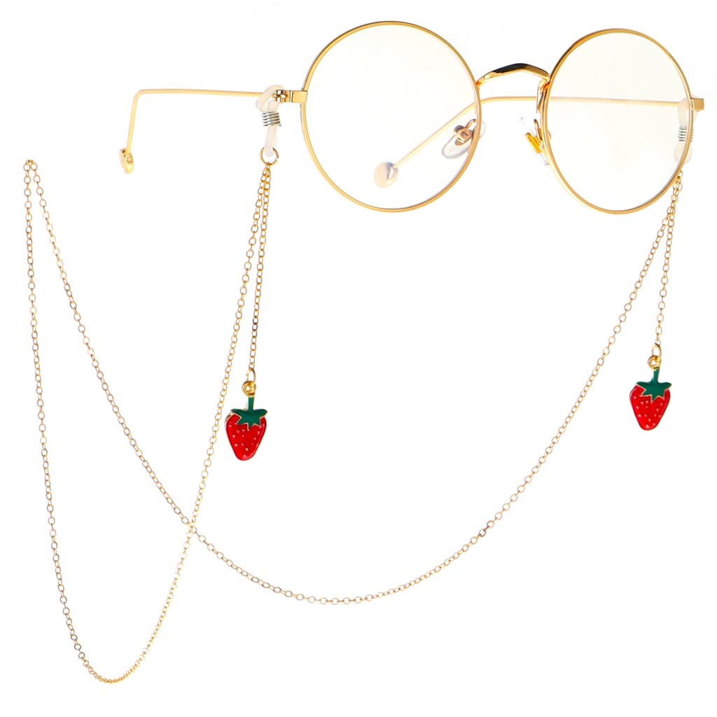 Brillenband aus Metall, Gold, Erdbeeranhänger, Brillenkette, Zubehör (D Talla ?nica)