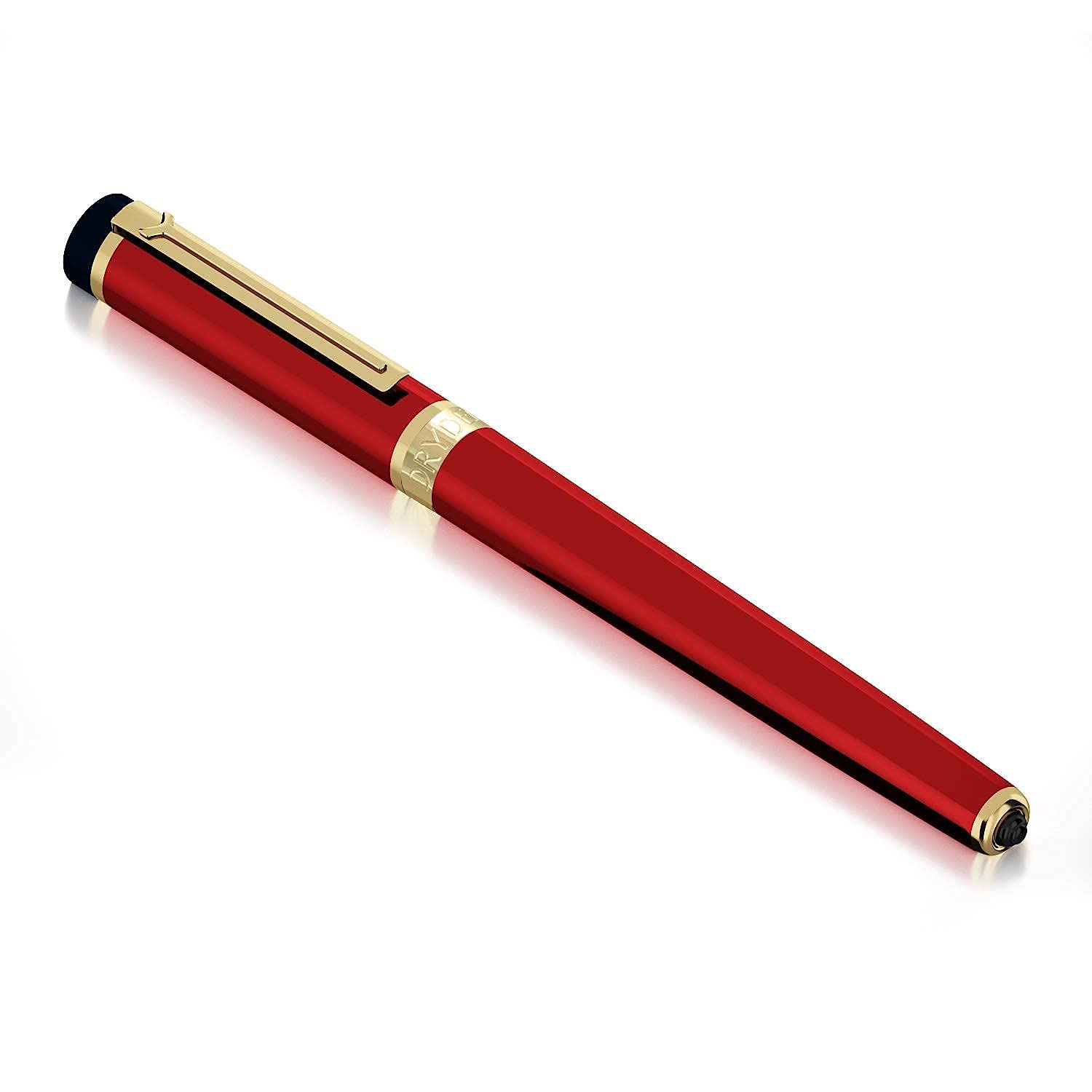 Dryden Designs Pluma estilográfica punta fina, incluye 24 cartuchos de tinta, 12 negro y 12 azul viene con convertidor de tinta de repuesto, bolsa de regalo herramienta de escritura clásica [rojo