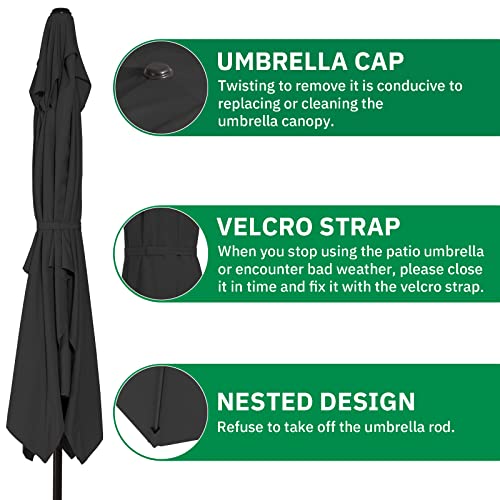 MEWAY Rectangular Patio Umbrella Outdoor Umbrella with Push Button Tilt and Crank Lift System, Market Umbrella 6 Sturdy Ribs UV Protection for Table, Deck, Pool, Backyard, Garden(6.5x10 ft, Black)