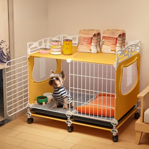 QINMOZH ゲージ 小型犬 ケージ サークル 室内 中型 取り外し可能なトレイ付き 掃除が簡単 取り付けが 上部に収納あり用 ペッ 小さい 犬 移動が簡単 家庭やペットショップに最適 (70x35x56cm)