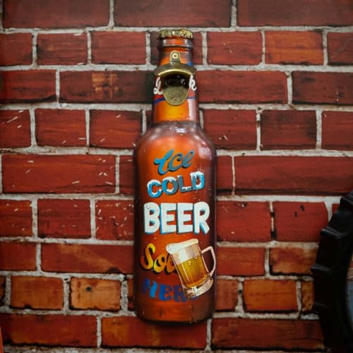 Image of Metal Bottle and Can Opener Ice Cold Beer Sold Here Beer Bottle Opener Wall Mount