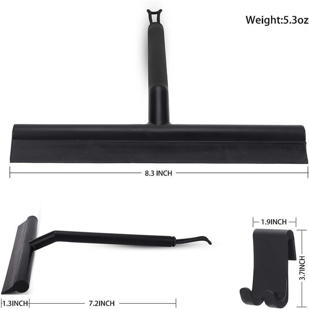 Limpiador de Ducha para Puerta de Vidrio, raspador de Pared de Ducha con Soporte de Silicona, Limpiador de Espejo de baño, raspador de Vidrio, Gancho Negro, 1 Pieza