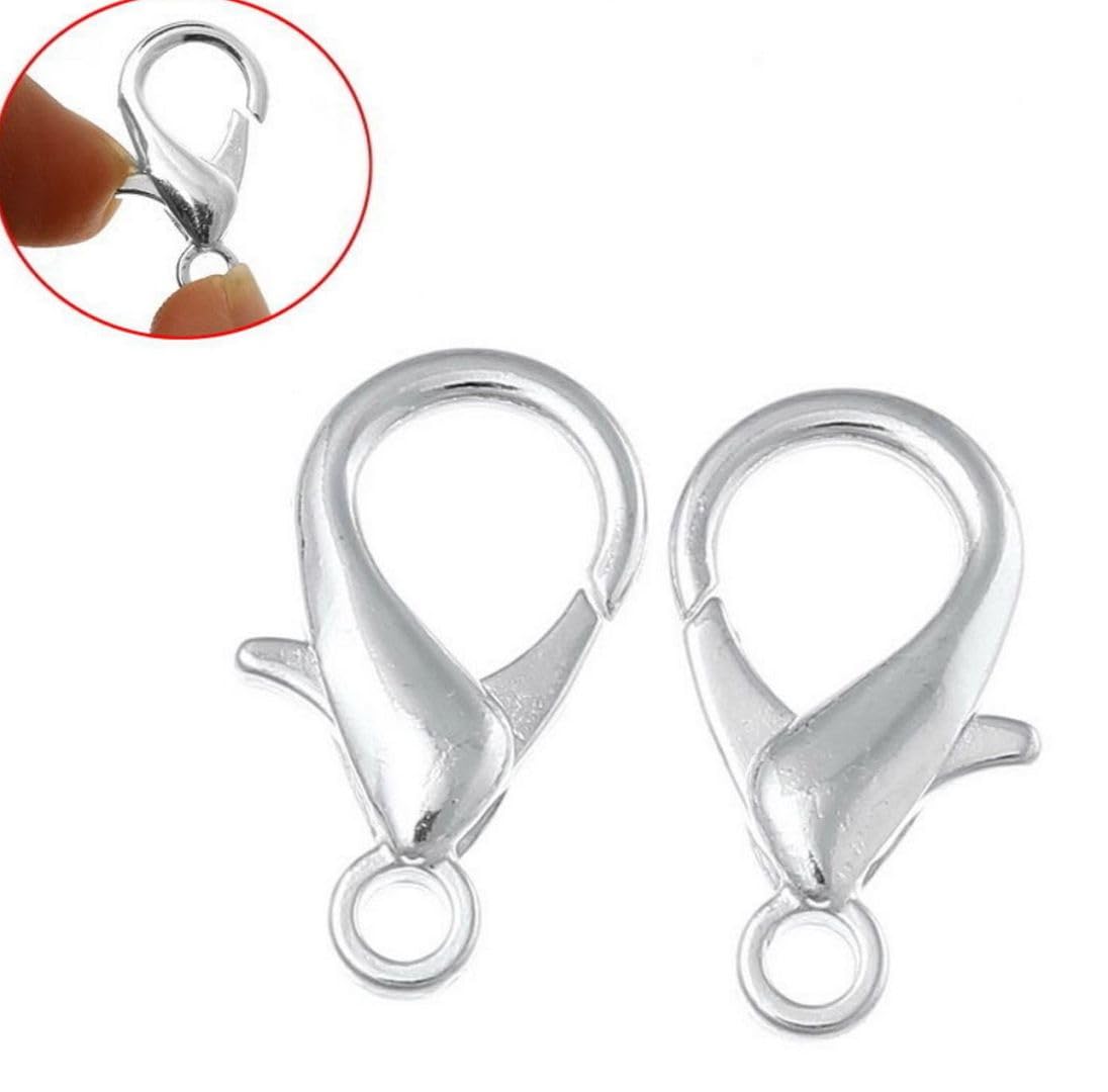 20 cuentas de conector de 15 mm con cierre de pinza de langosta plateada para pulsera, collar, joyería, manualidades, CF41-2