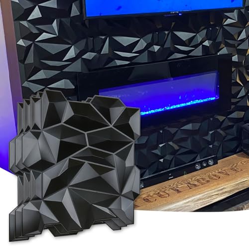 Art3d PVC 3D Diamant Wandpaneel Jagged Mattschwarz für Wohn- und...